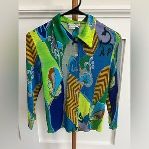 Alberto Makali Vibrant Green and Blue Button Down/Up Shirt sz Small